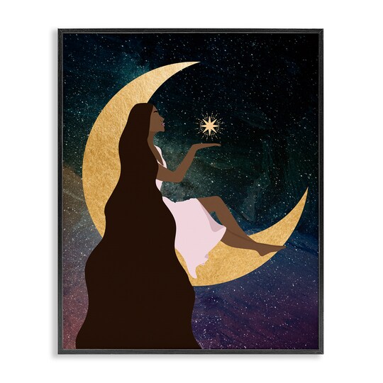 Stupell Industries Woman on Moon with Starlight Framed Giclee By Daniela Santiago